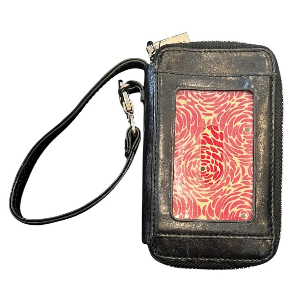 HOBO Kai Black Leather Zip Around Wristlet Card Holder with Strap